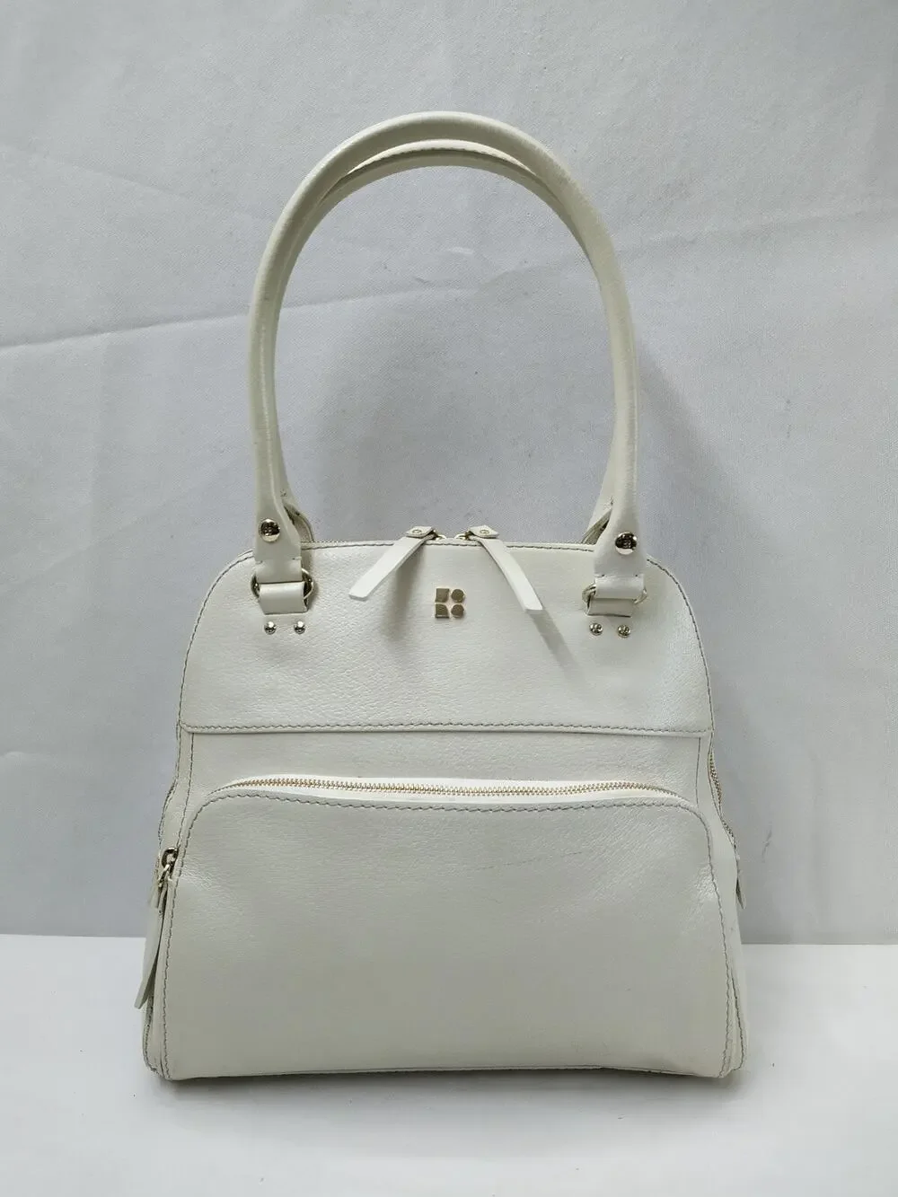 Kate Spade New York White Leather Top Handle Zipper Pocket Satchel Shoulder Bag